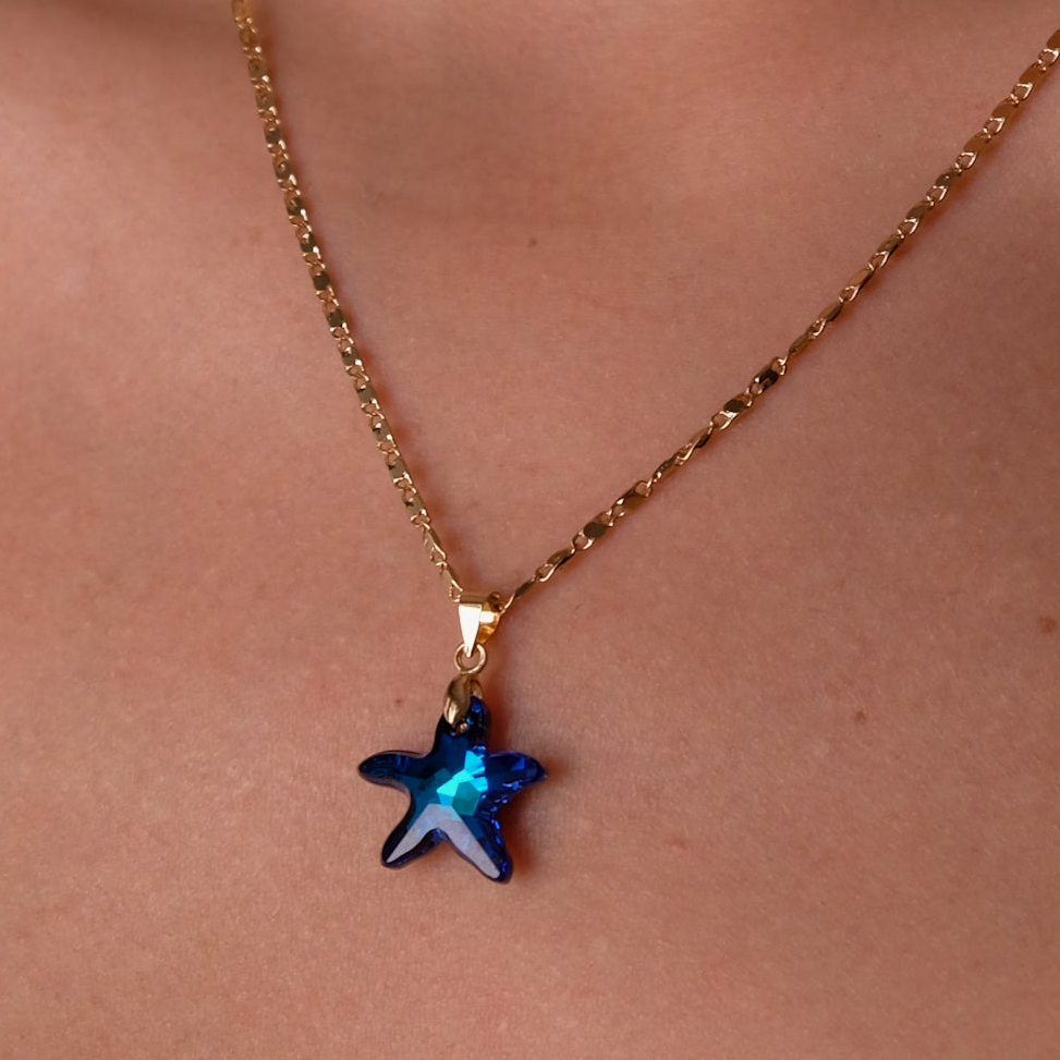 Blue Crystal Starfish Necklace