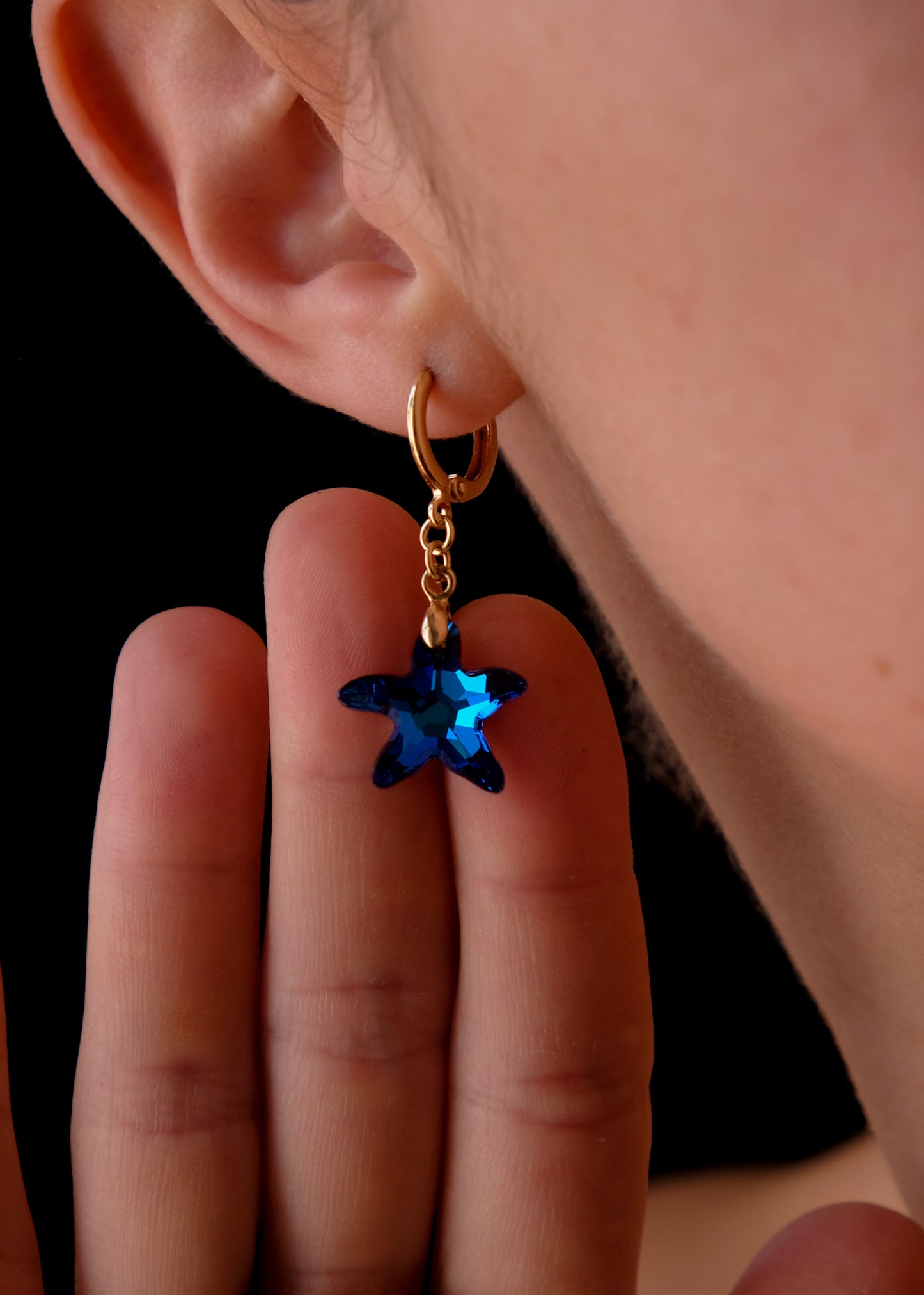 Blue Crystal Starfish Earrings