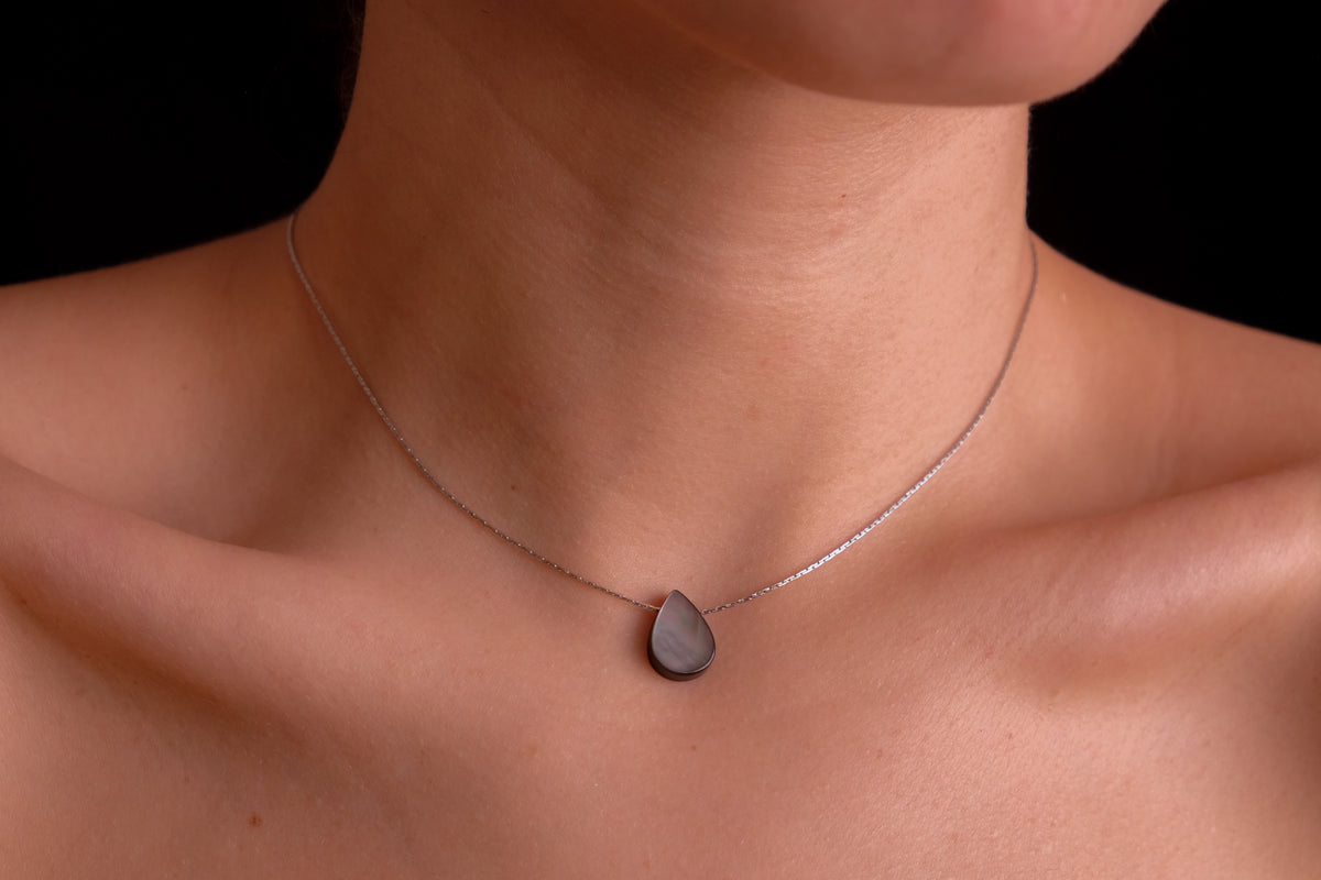 Mother Pearl Drop Silver Choker
