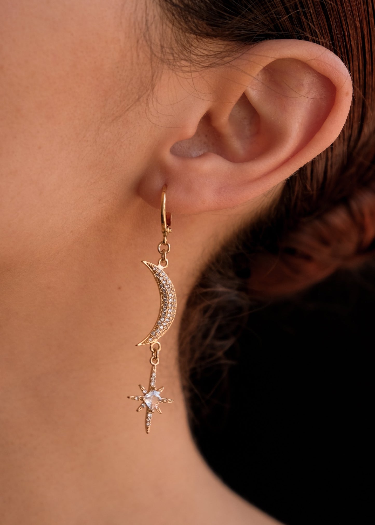 Crescent moon and star earrings