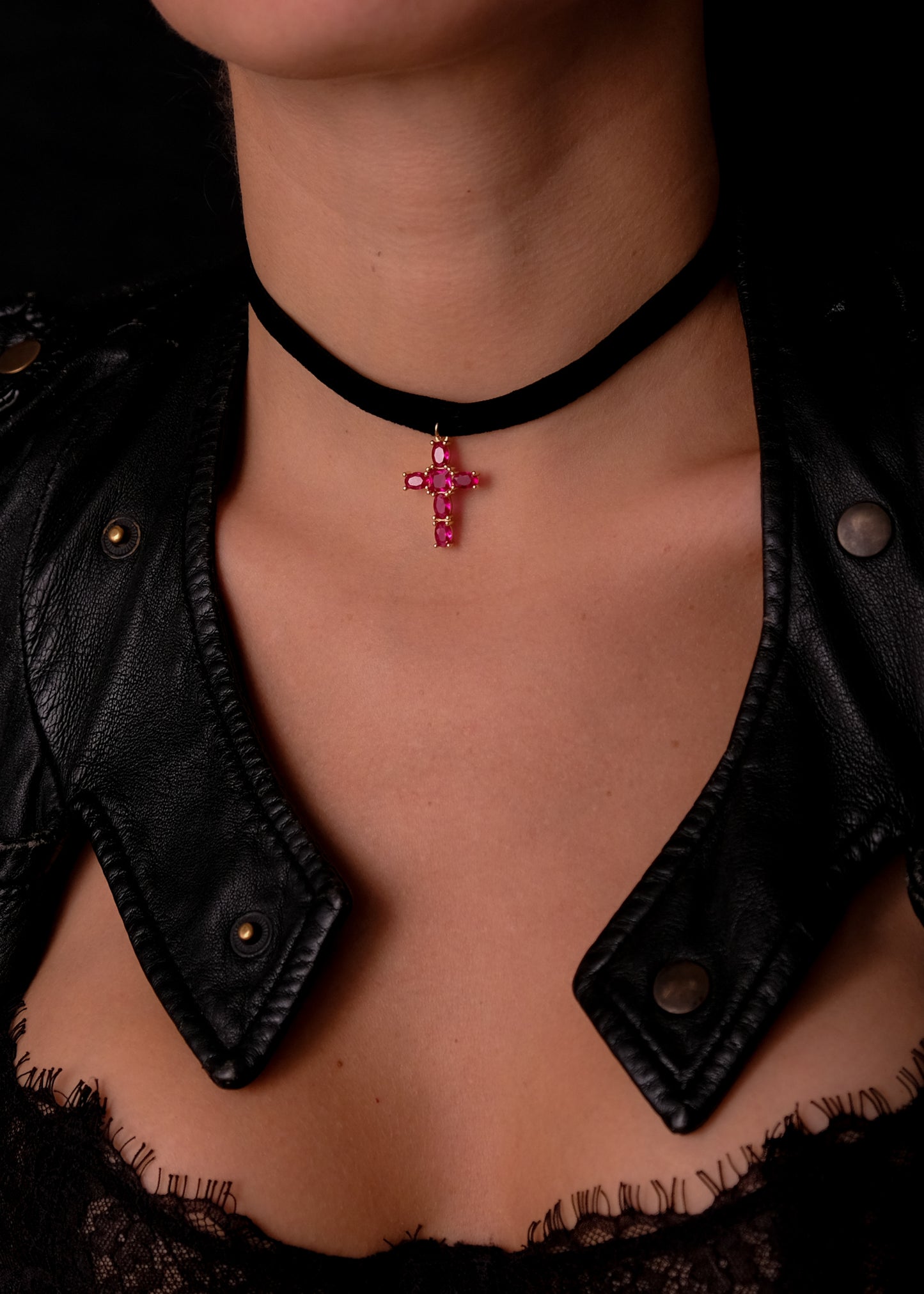 Pink cross Velvet choker