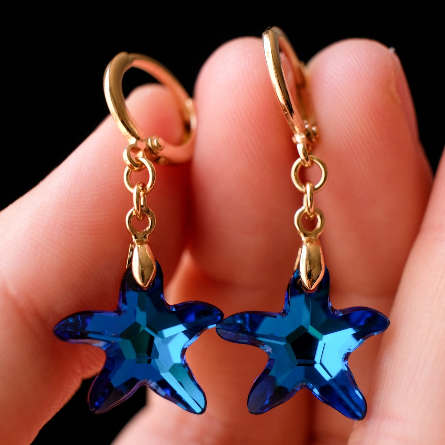 Blue Crystal Starfish Earrings