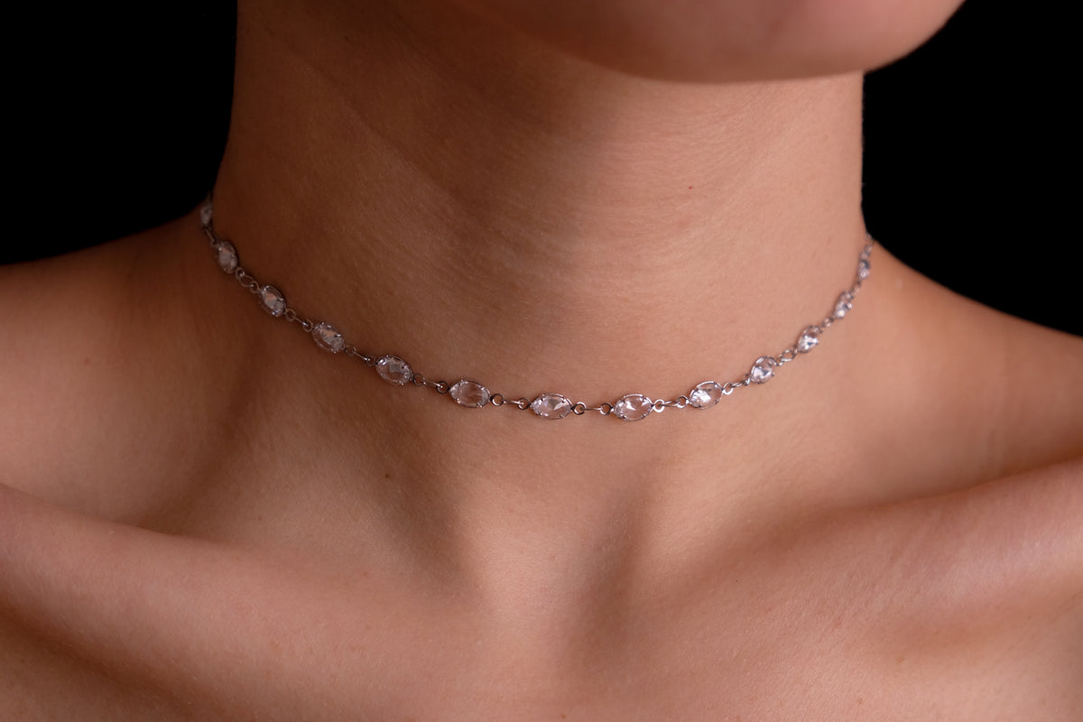 Crystal Ovals Silver Choker