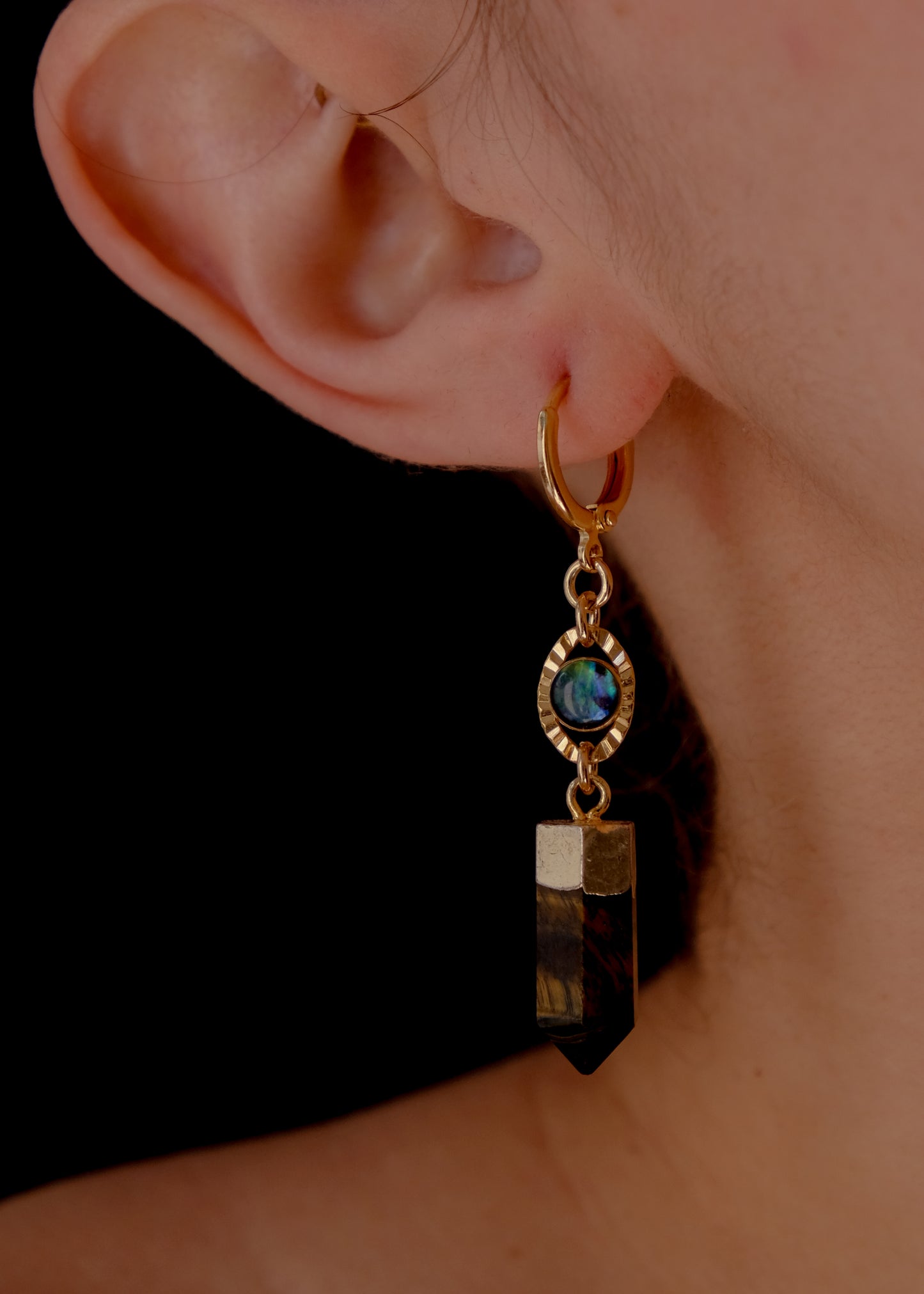 Acid tiger’s eye earrings