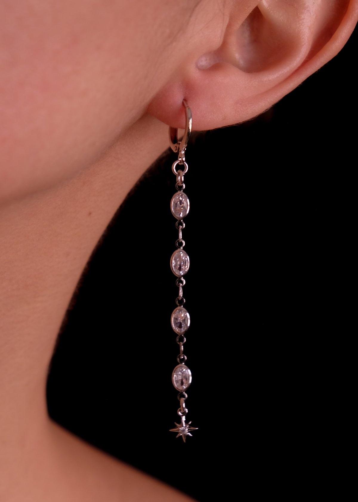 Crystal Ovals Silver Earrings