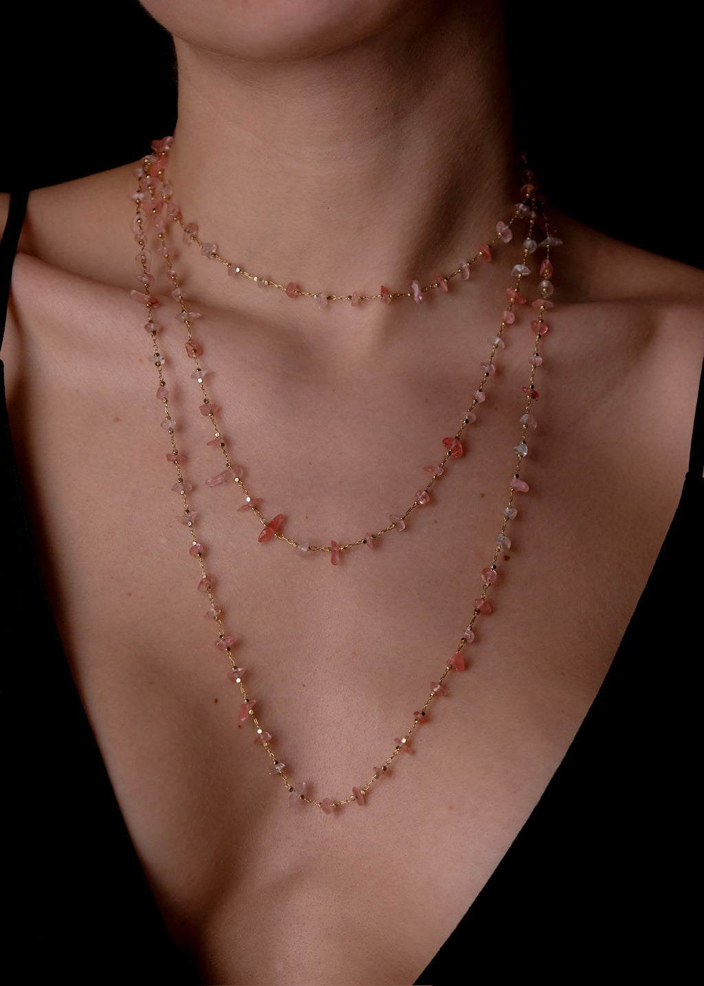 Pink quartz 3 collares set