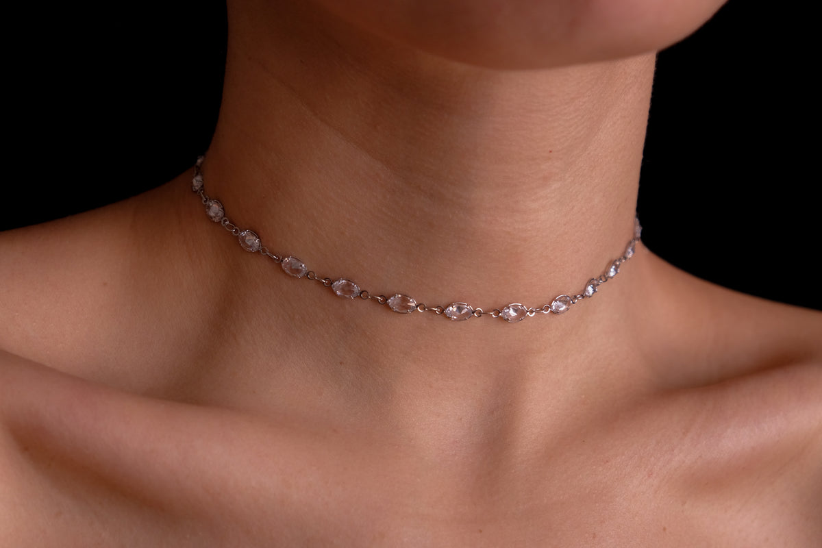 Crystal Ovals Silver Choker
