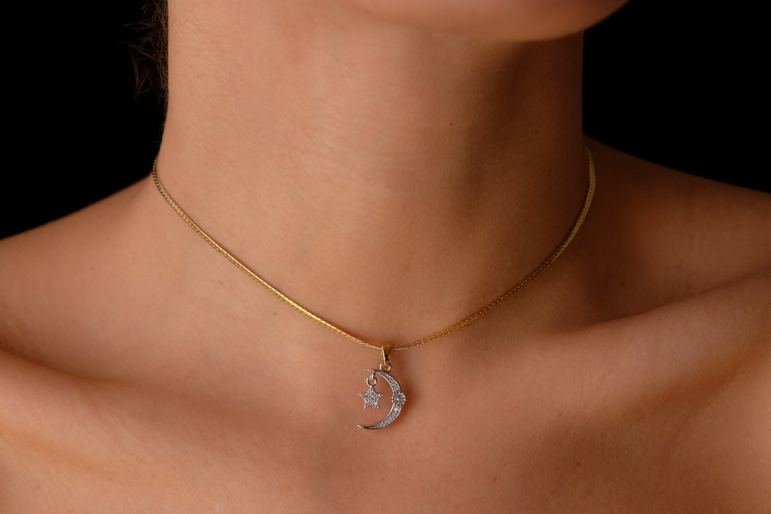Silver moon gold chain