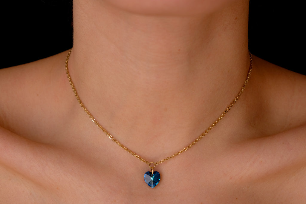 blue crystal heart choker
