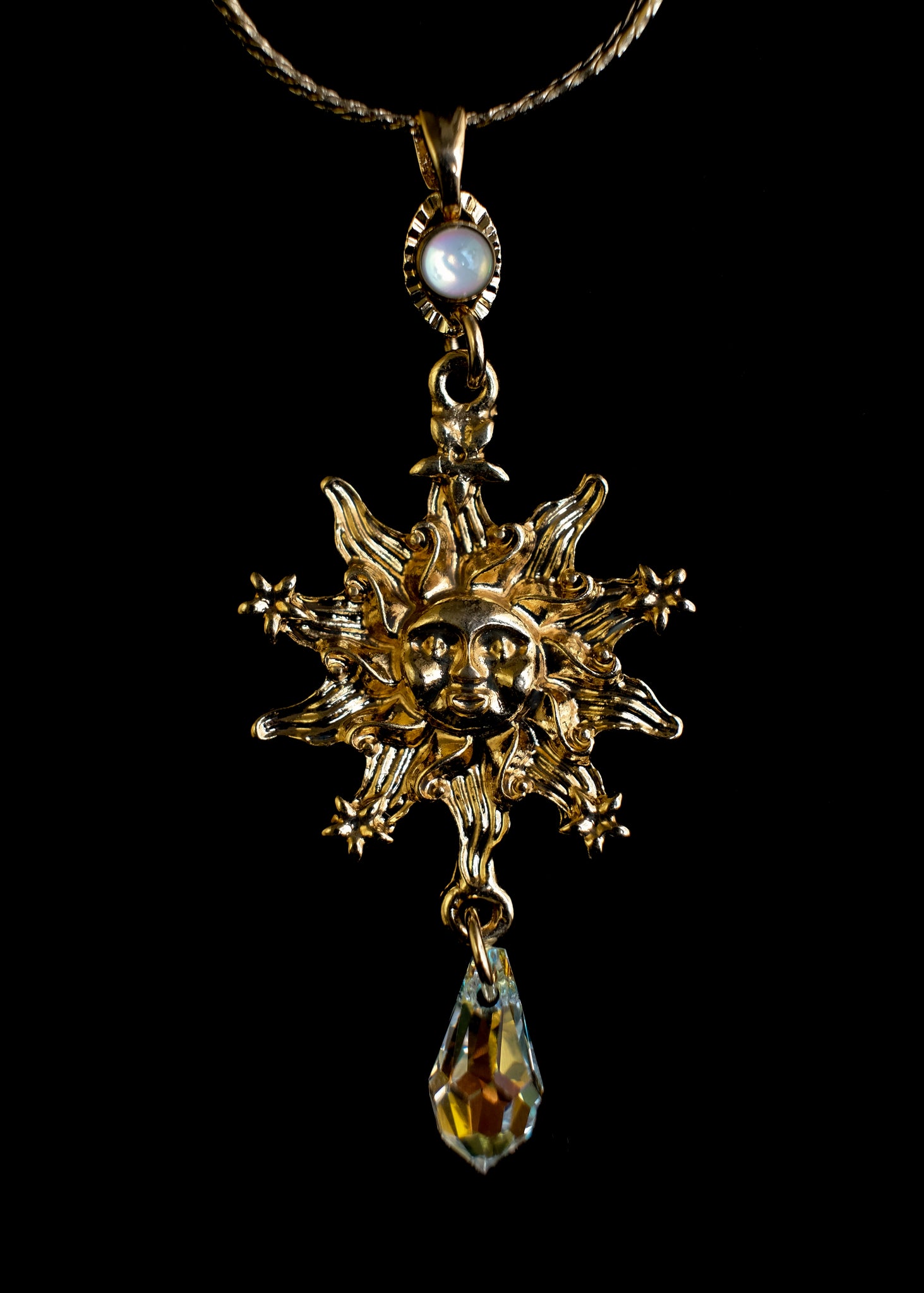 Sun and crystal drop necklace