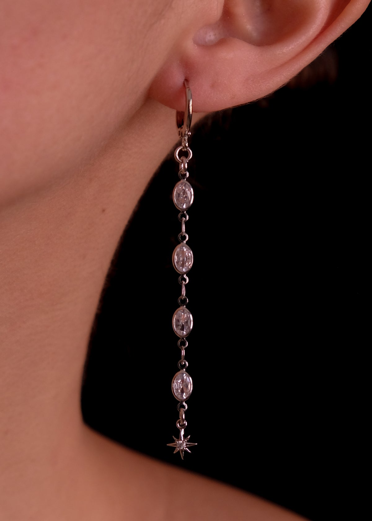 Crystal Ovals Silver Earrings