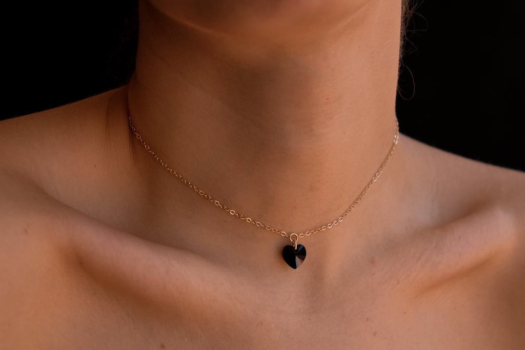 black crystal heart choker