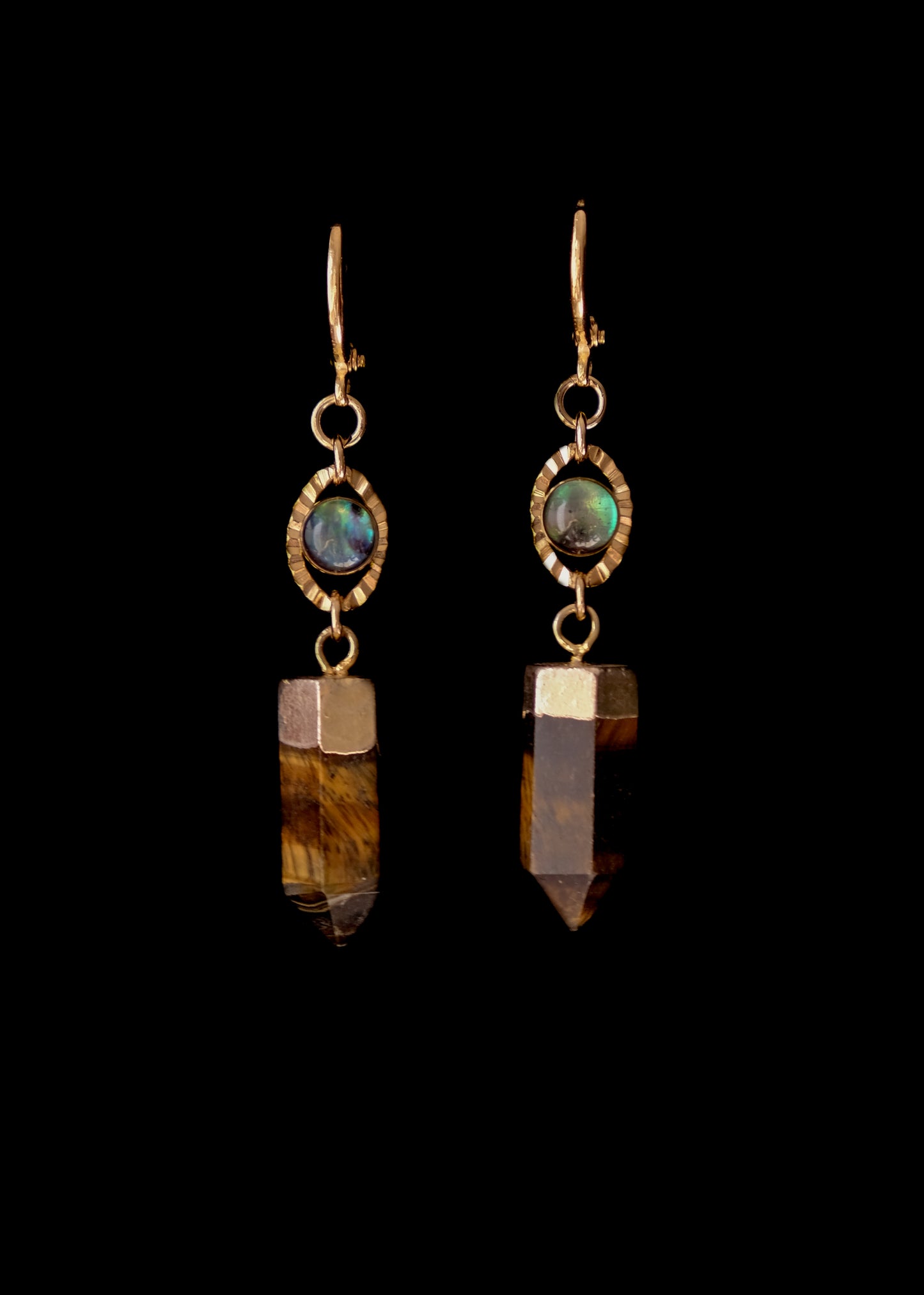 Acid tiger’s eye earrings