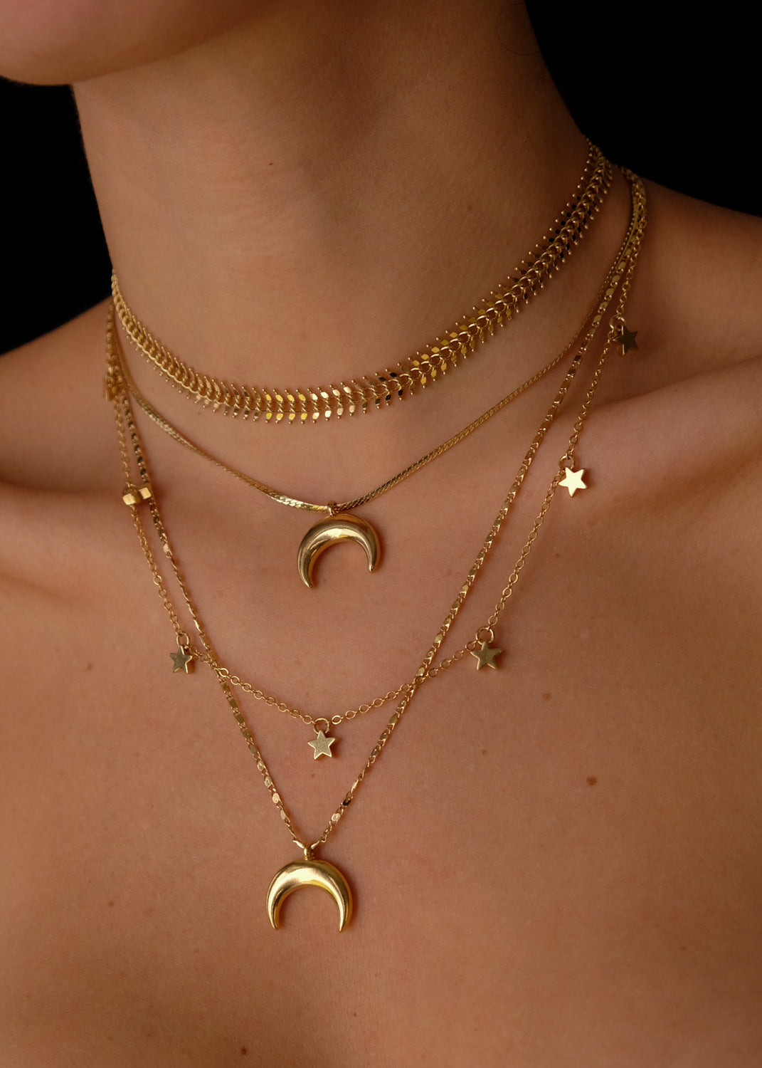 Two moons and stars set