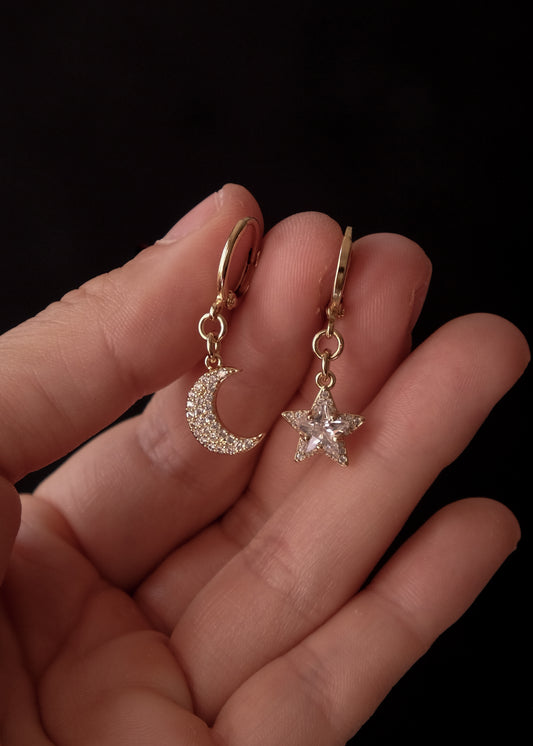 Baby moon and star earrings