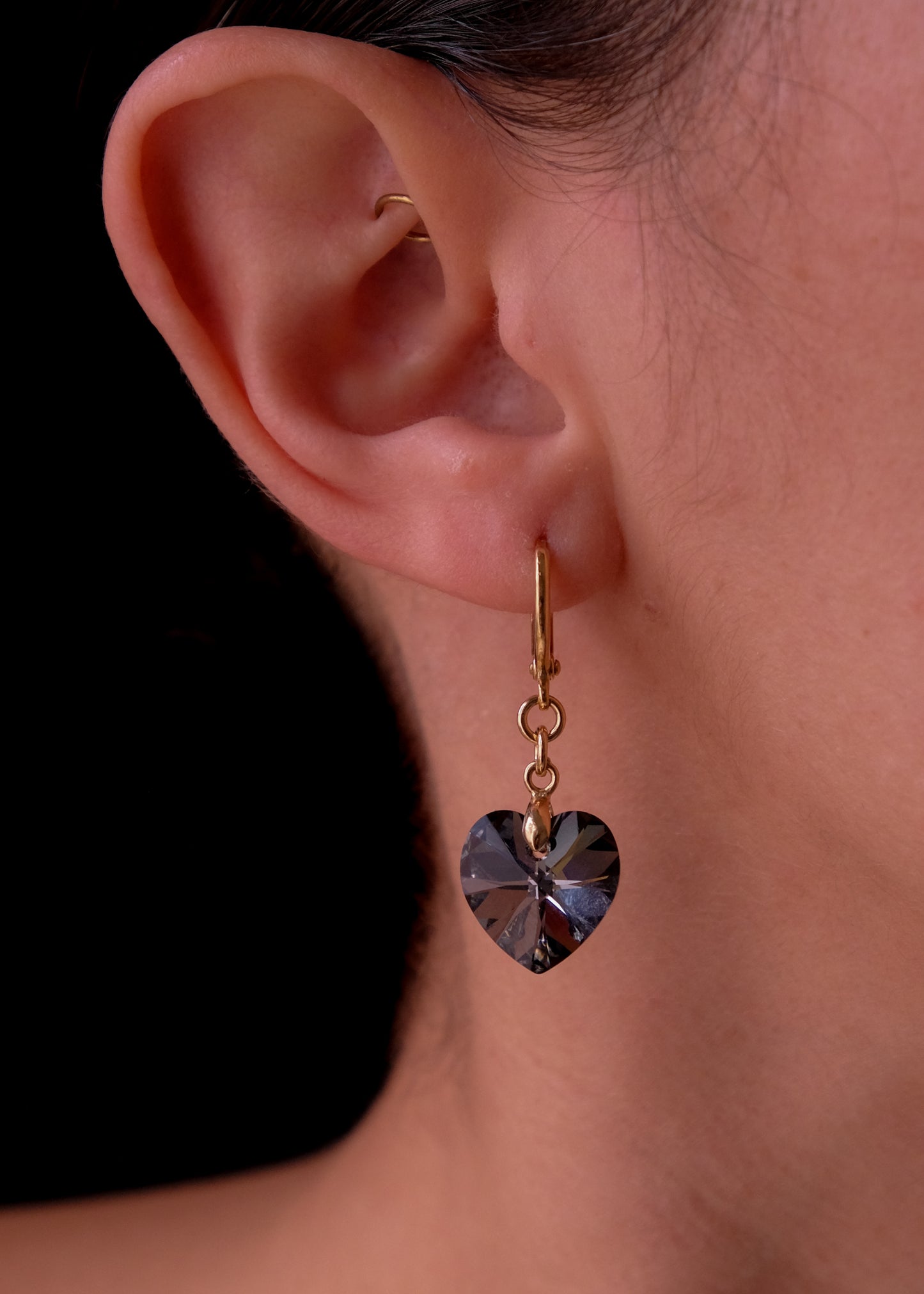 Black Crystal heart earrings