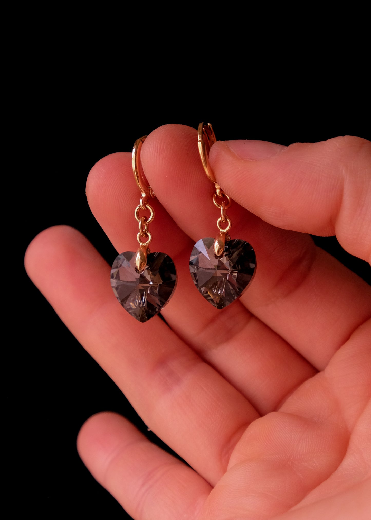 Black Crystal heart earrings