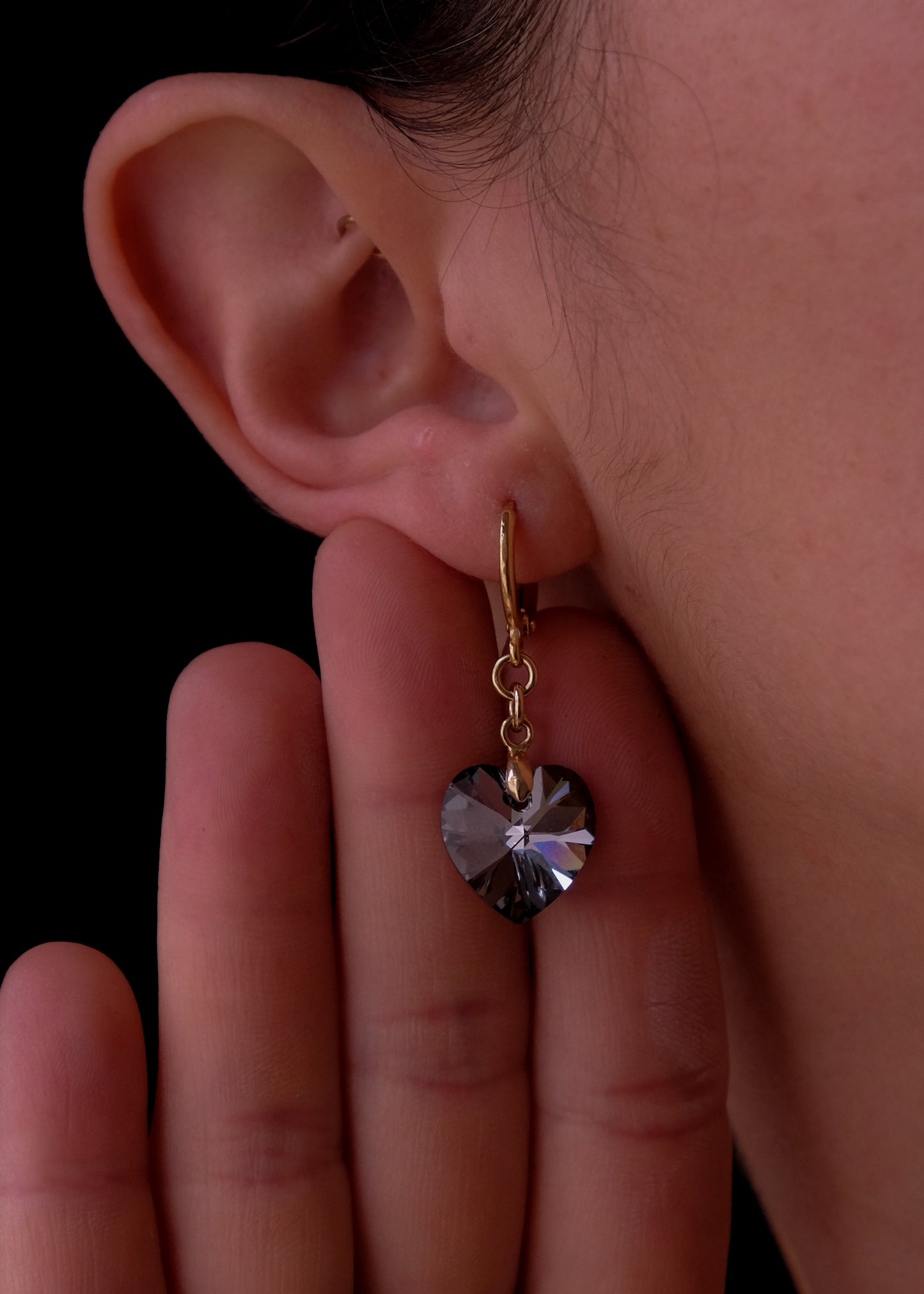 Black Crystal heart earrings