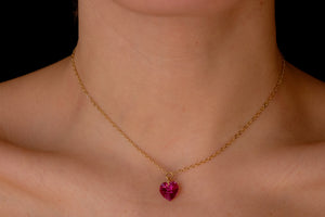 Fuscia crystal heart choker