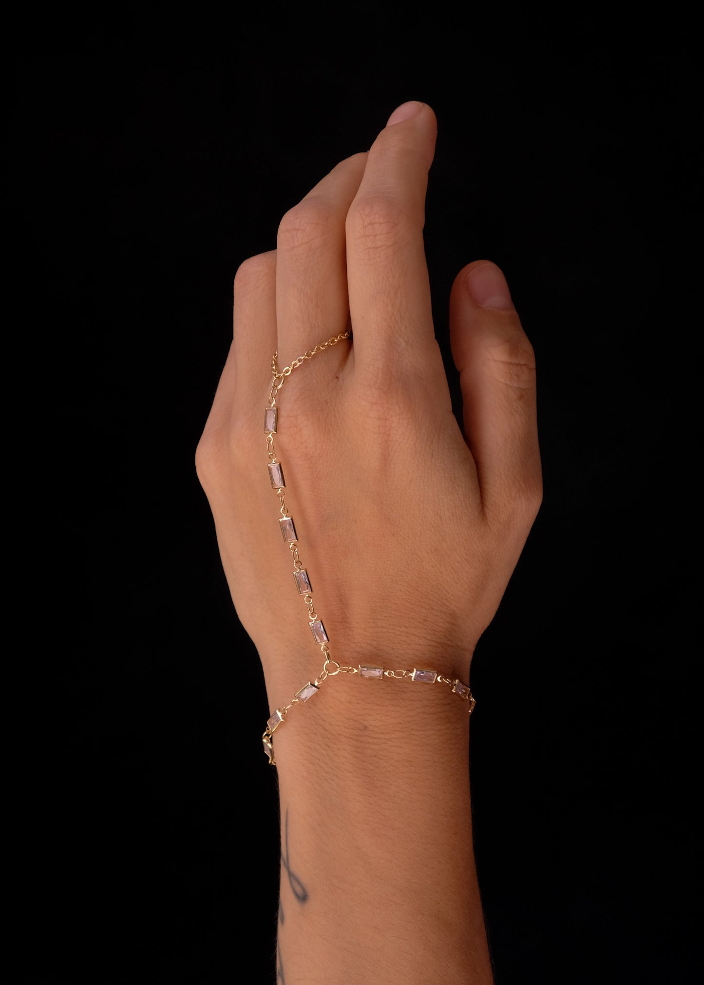 Crystal rectangles handchain bracelet
