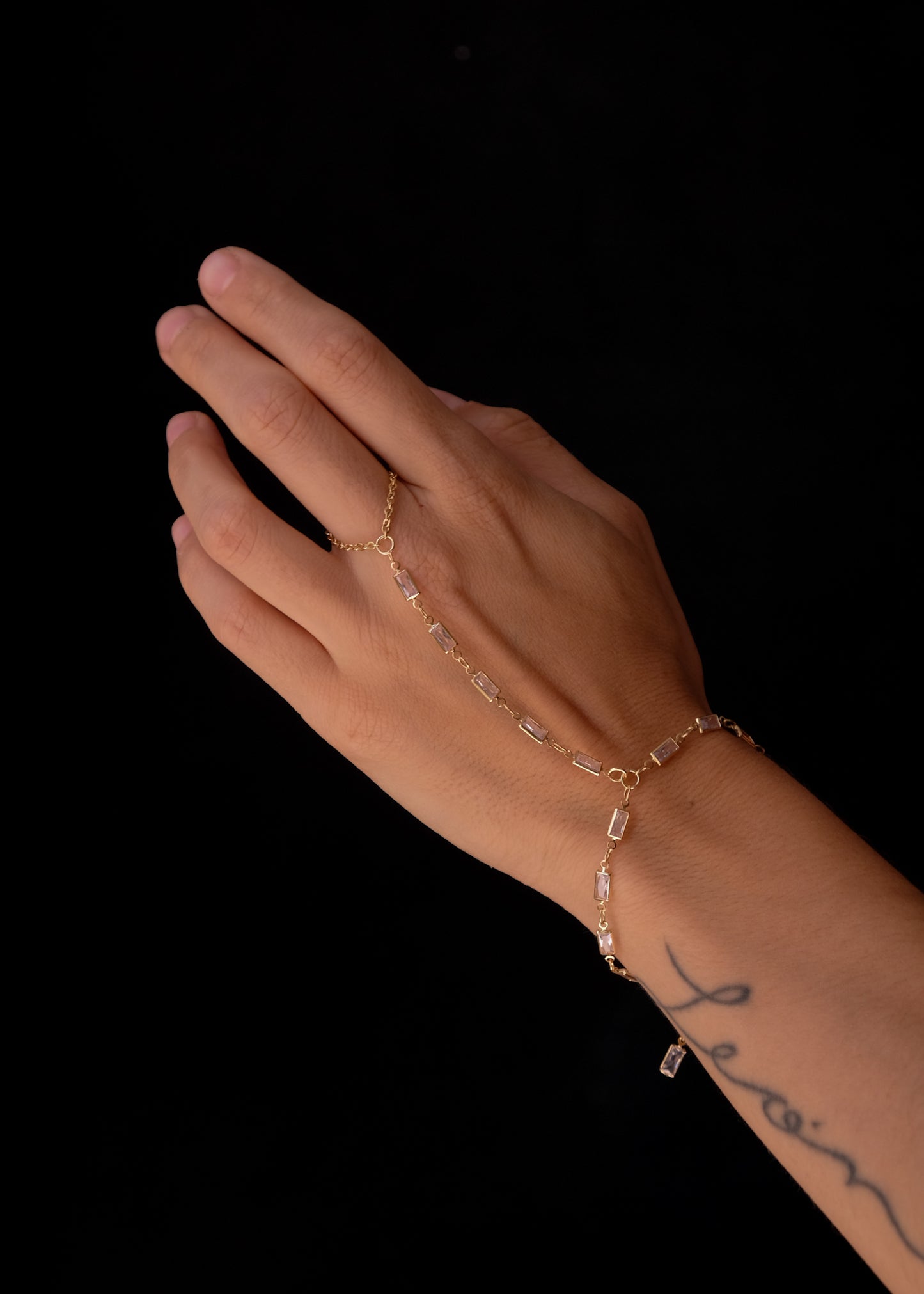 Crystal rectangles handchain bracelet
