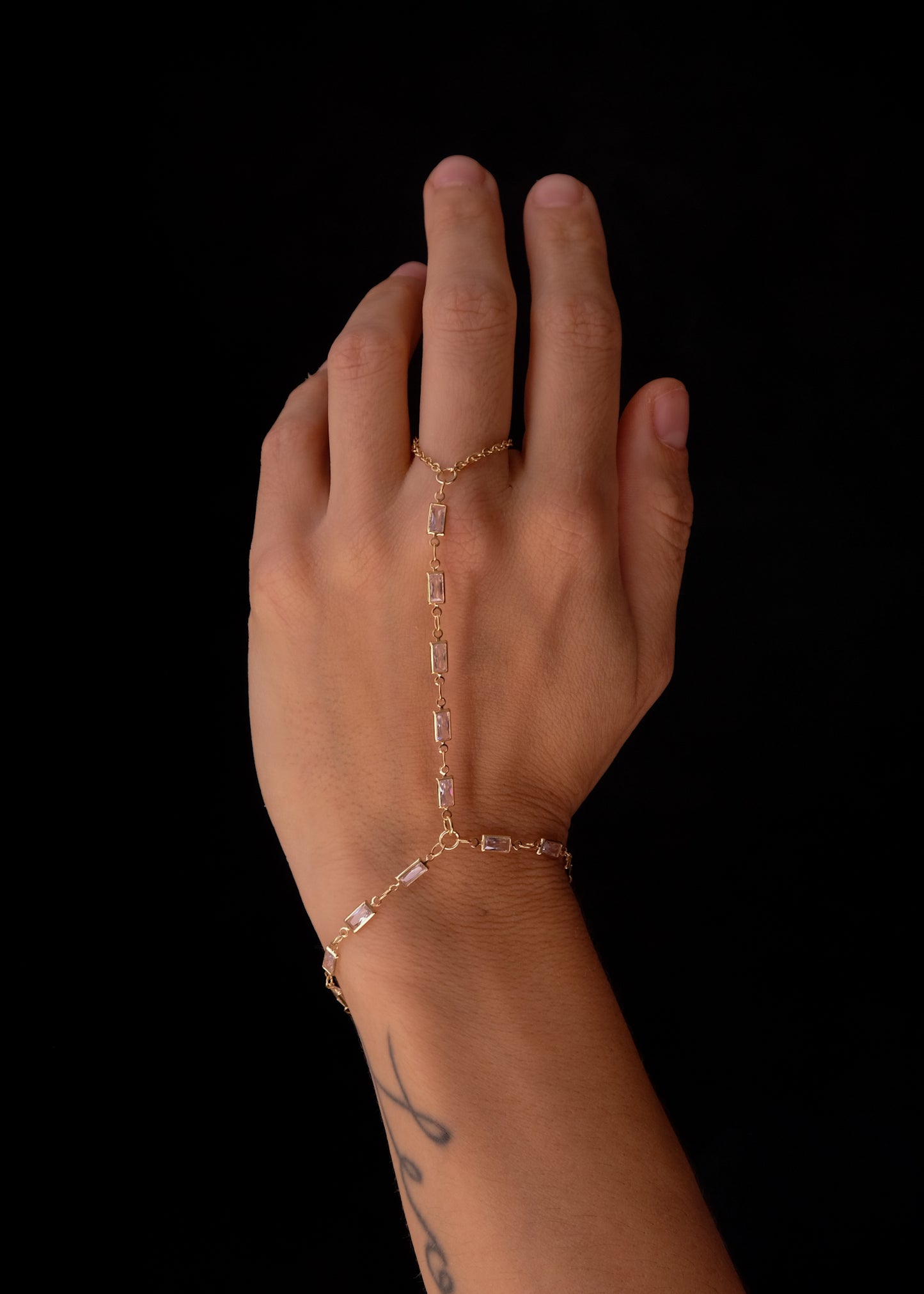 Crystal rectangles handchain bracelet