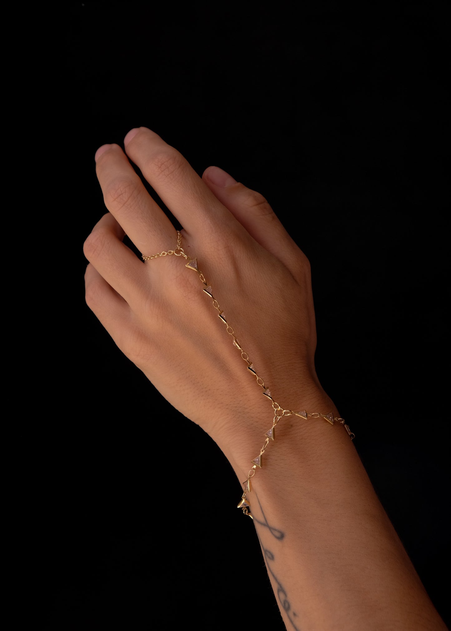 Crystal triangles handchain bracelet