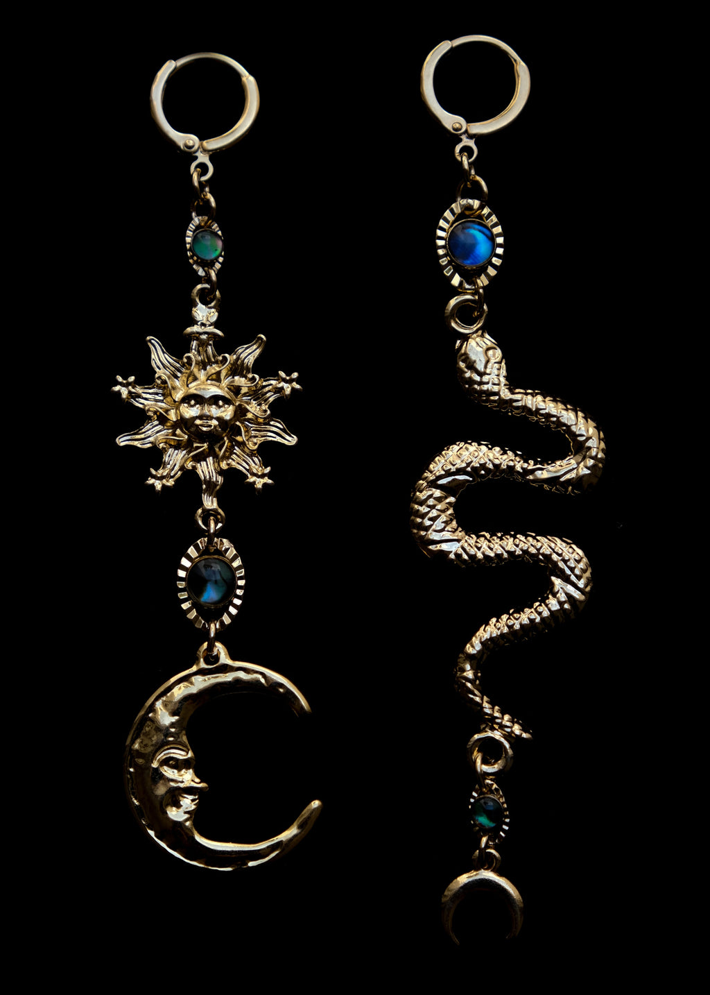 acid snake and eclipse earrings