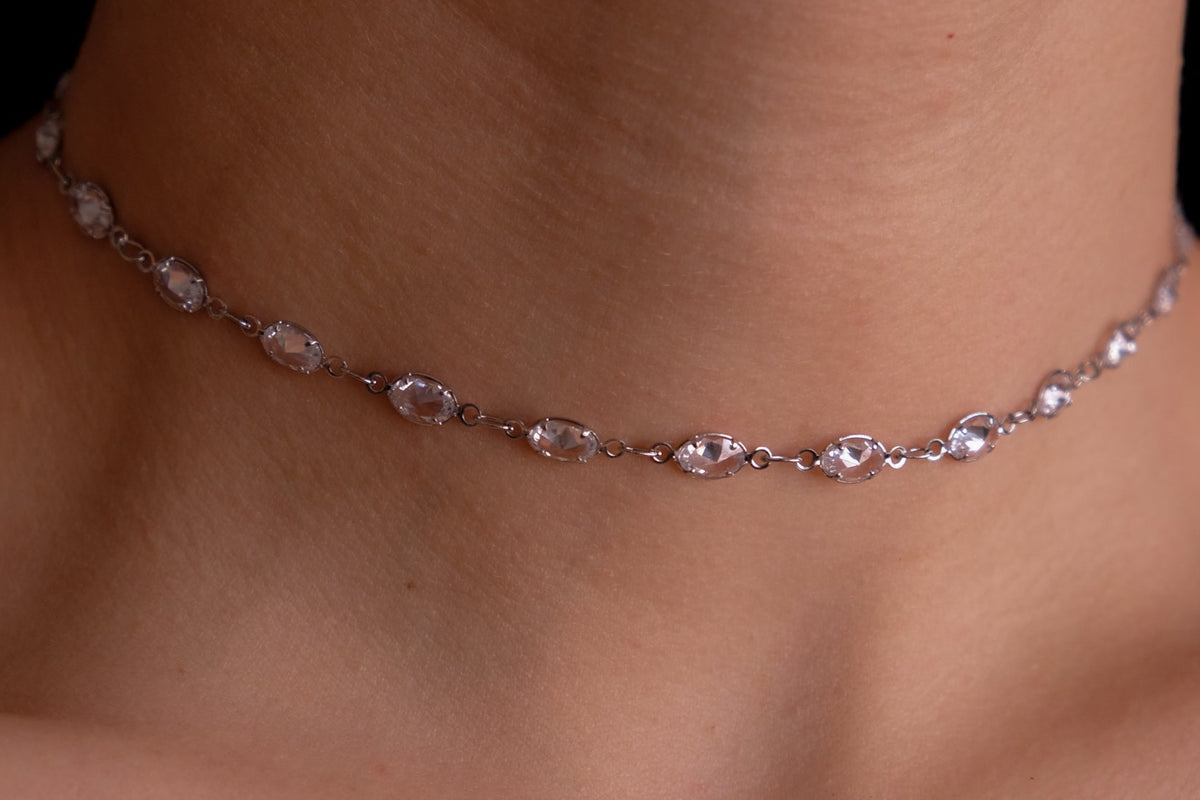 Crystal Ovals Silver Choker