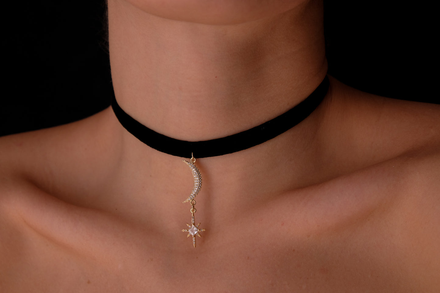 Moon and star Velvet choker