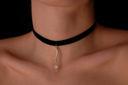 Moon and star Velvet choker