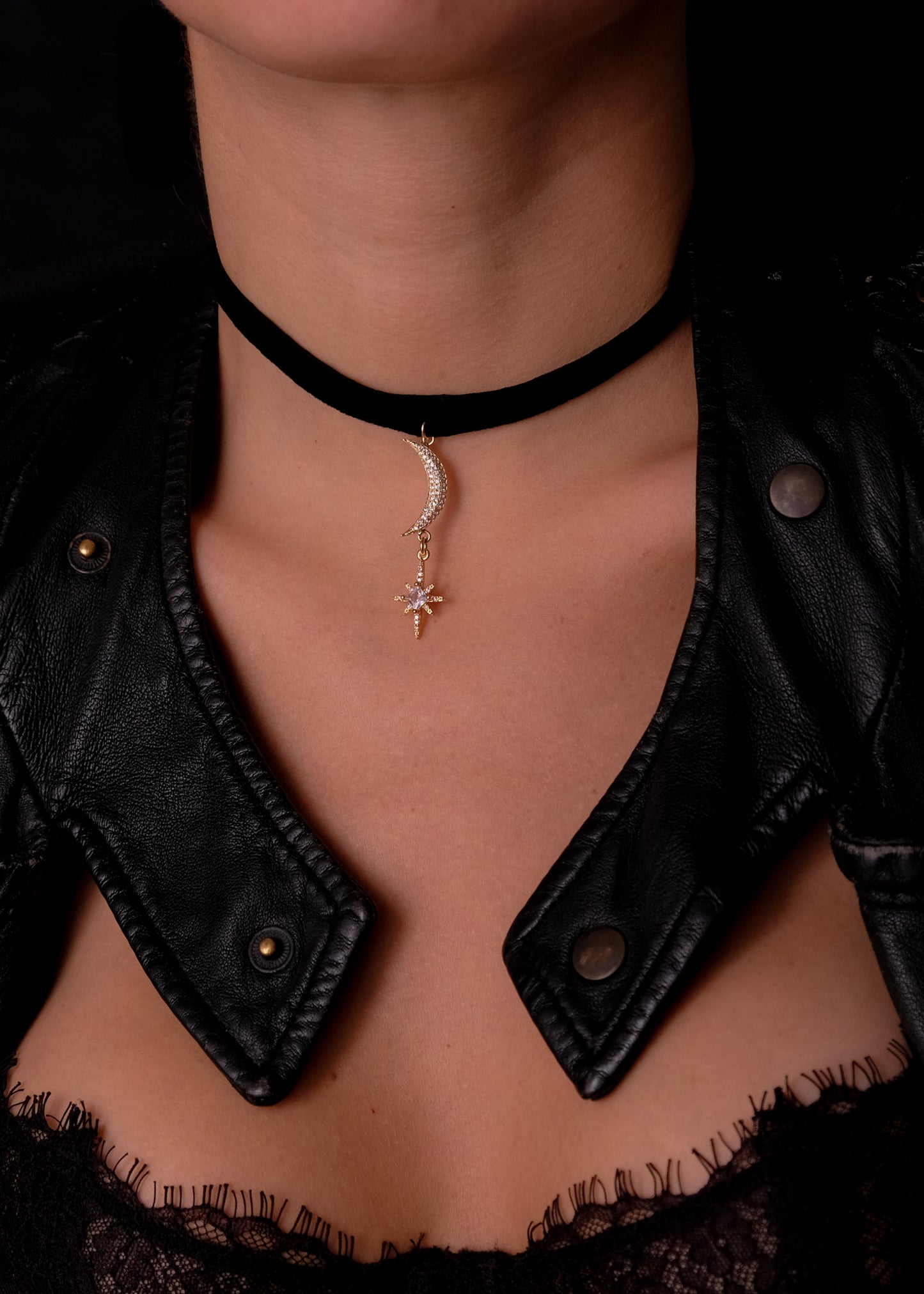 Moon and star Velvet choker