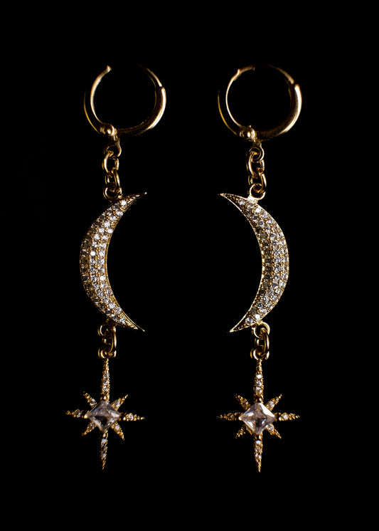 Crescent moon and star earrings