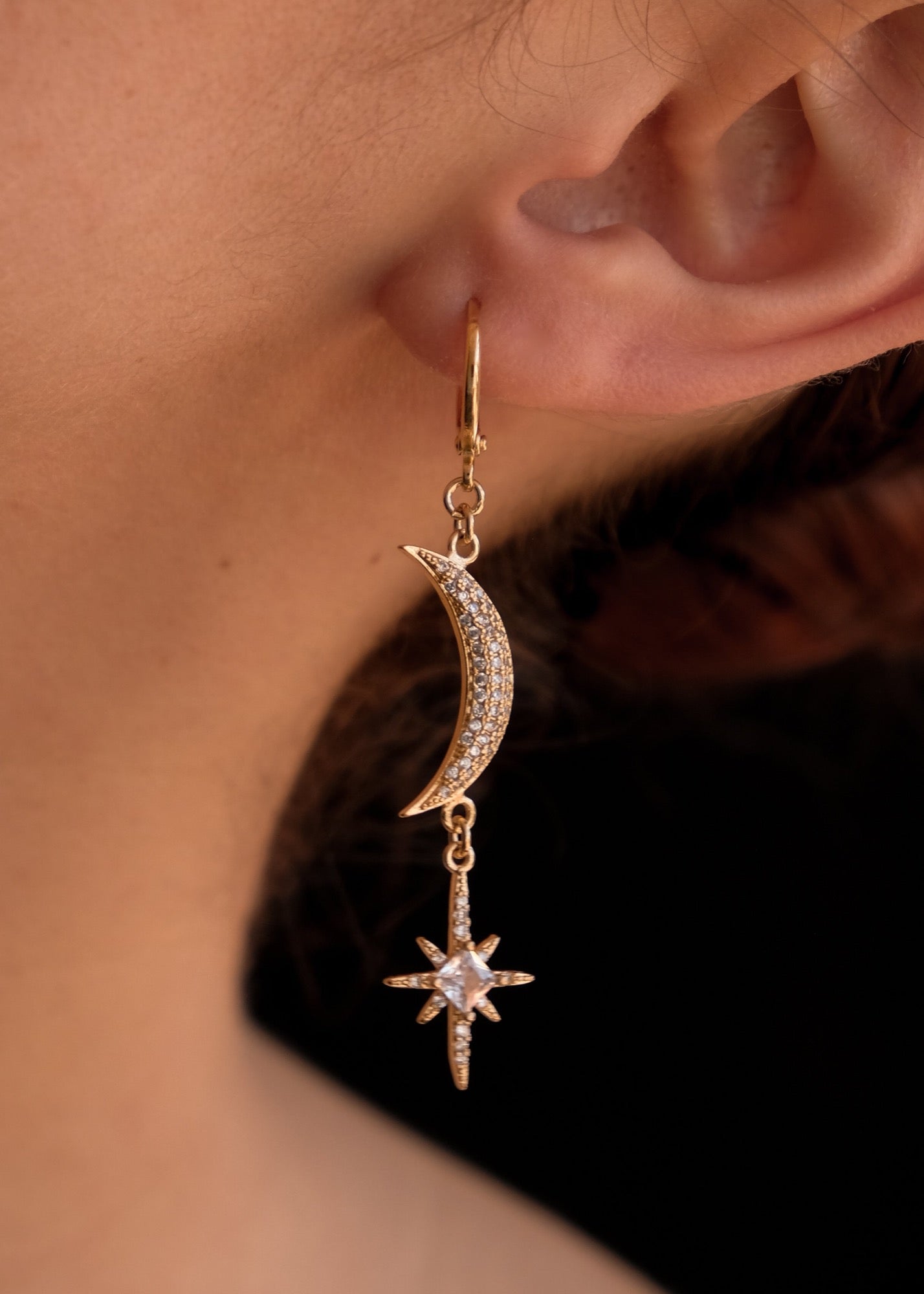 Crescent moon and star earrings