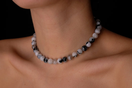 Black and white moonstone choker