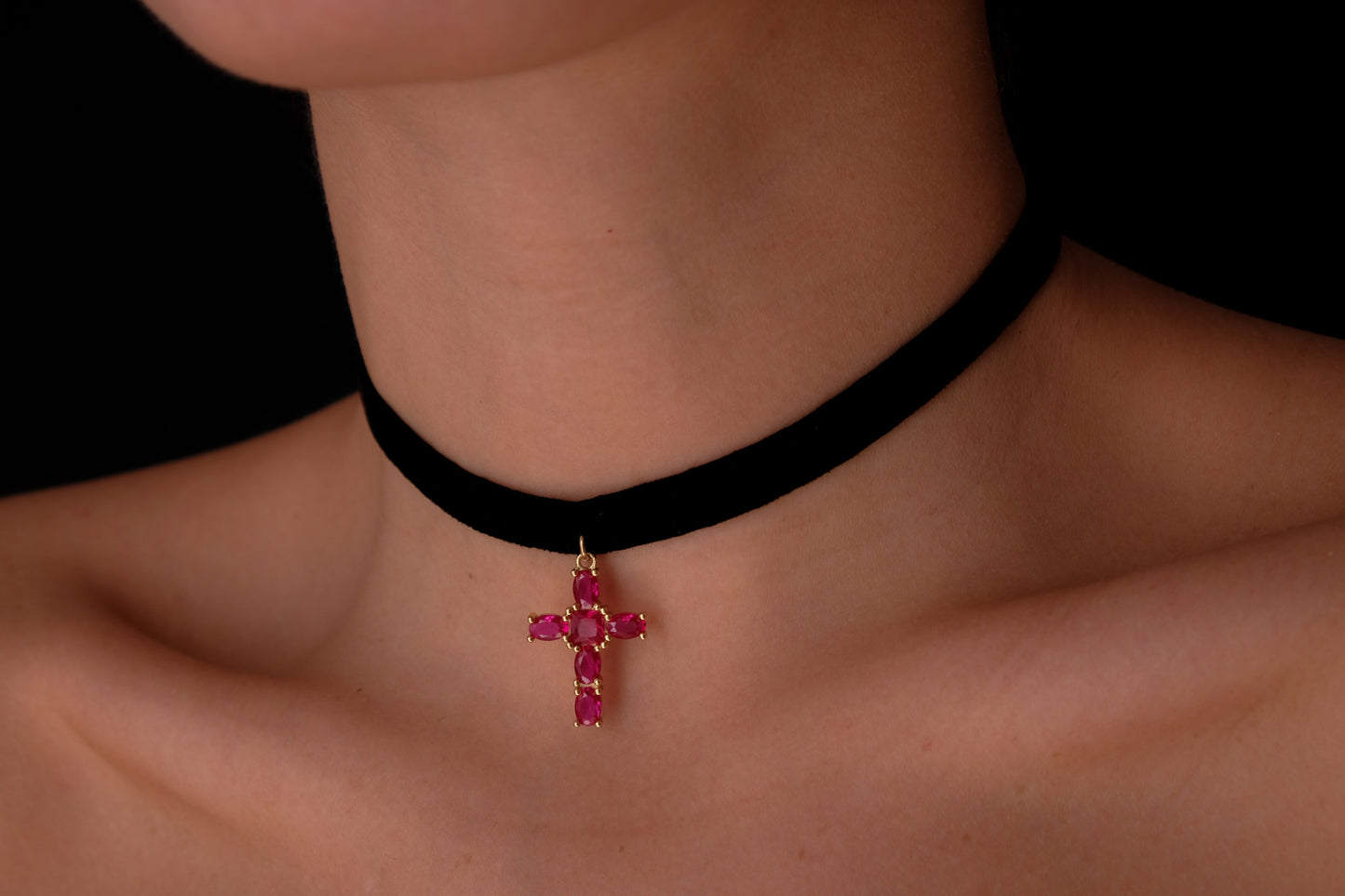 Pink cross Velvet choker