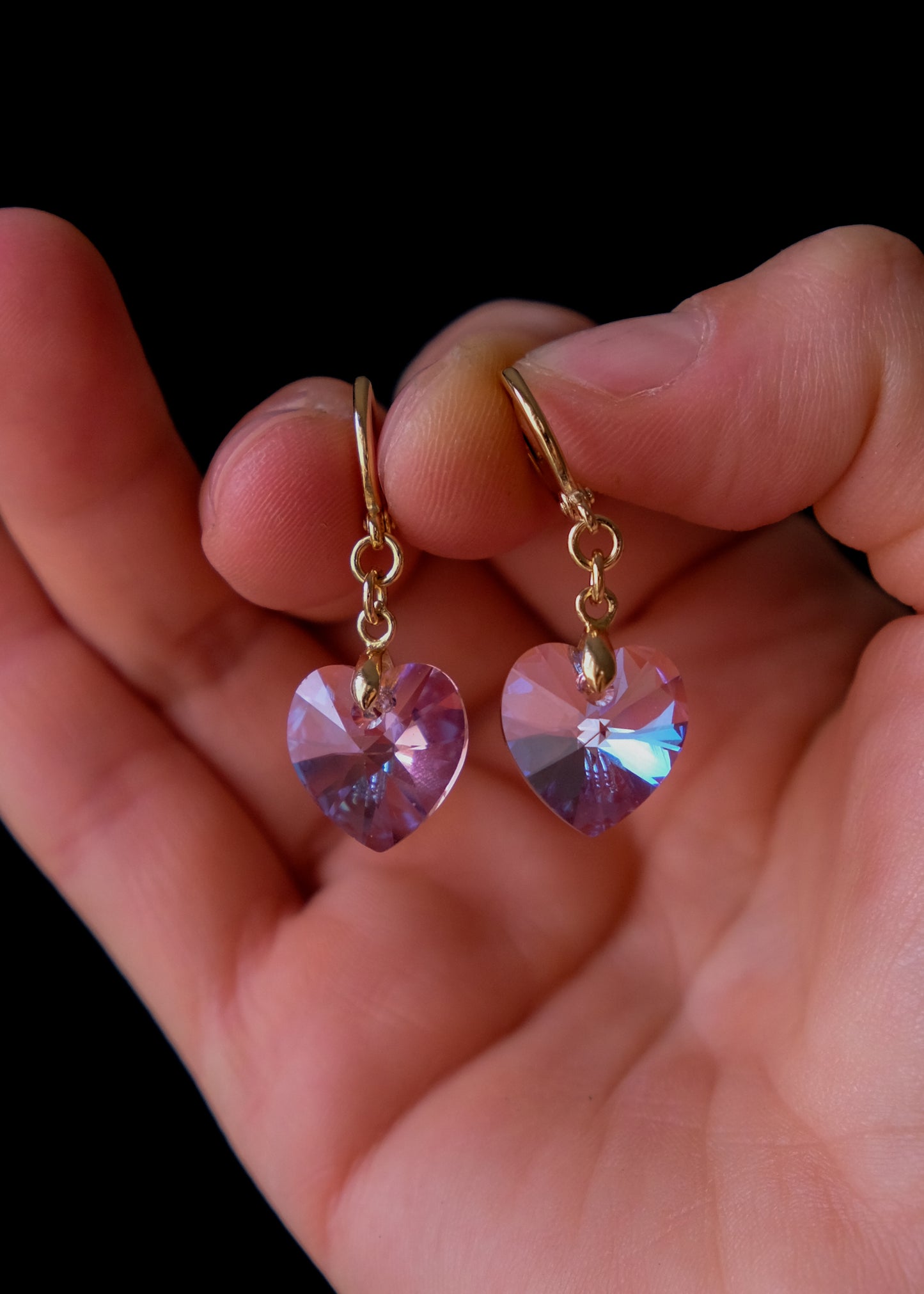 Lilac crystal heart earrings