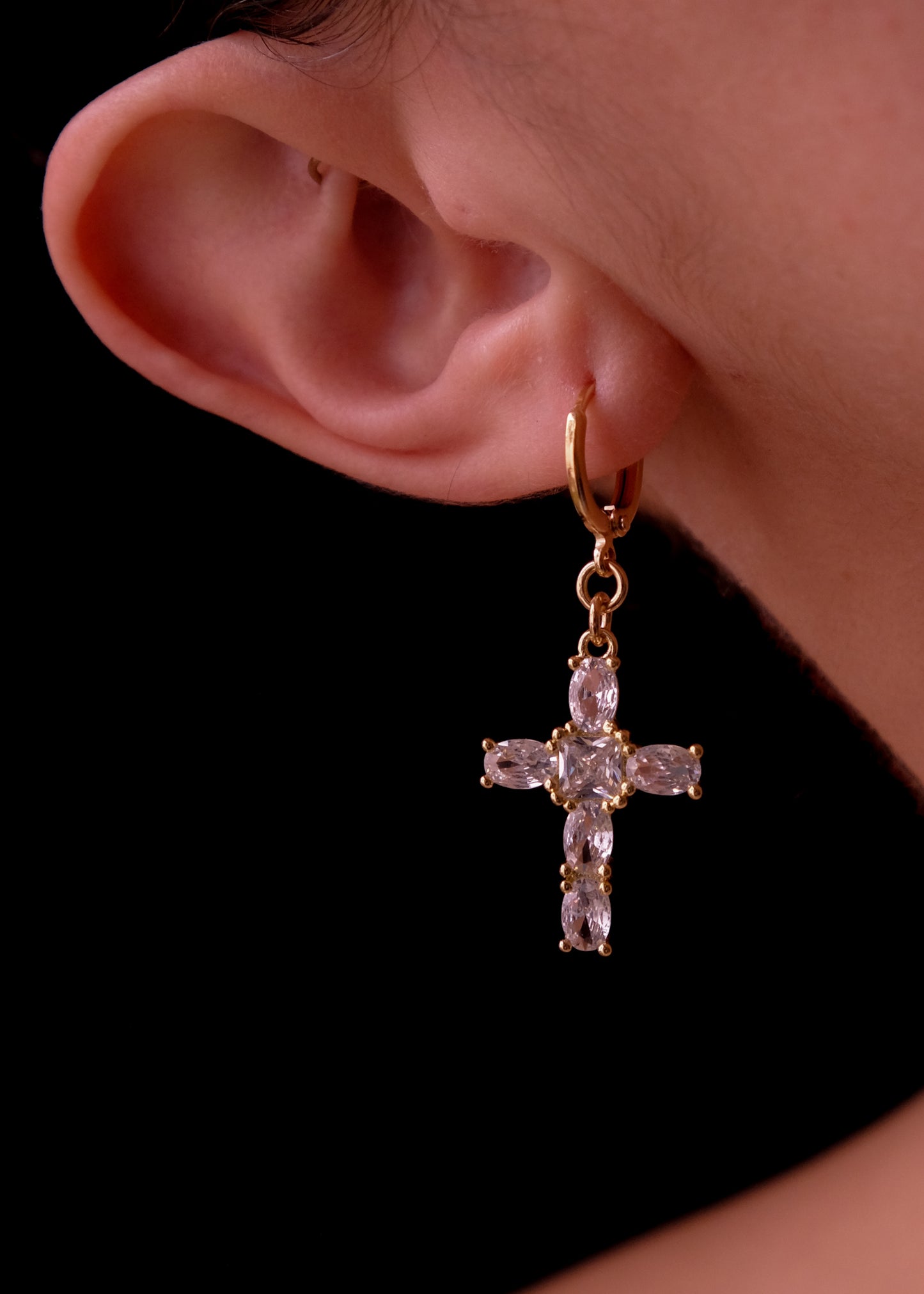 White cross earrings